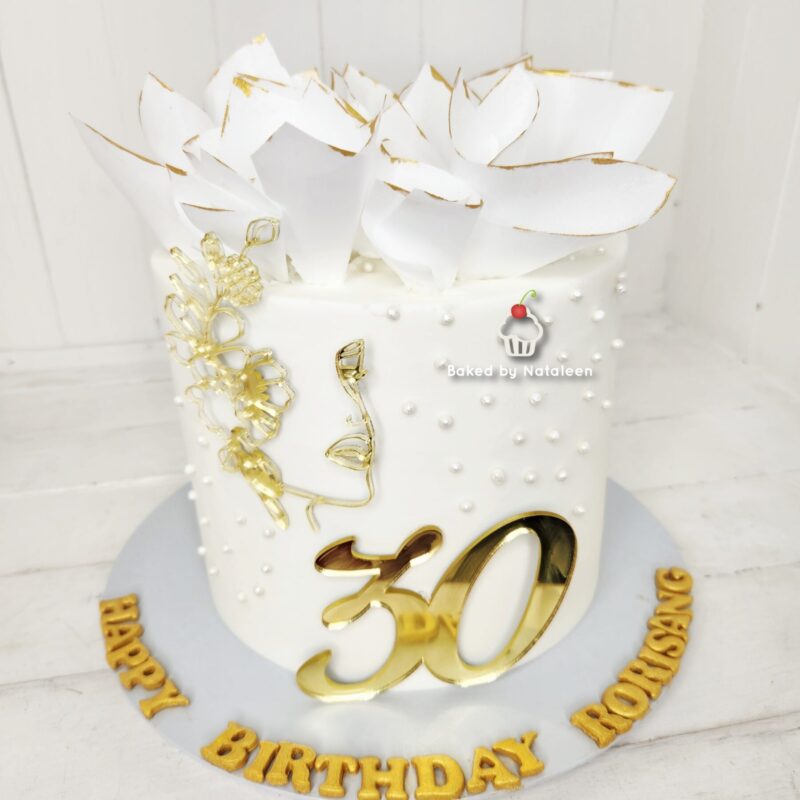 White And Gold 30th Birthday Cake - Image 3