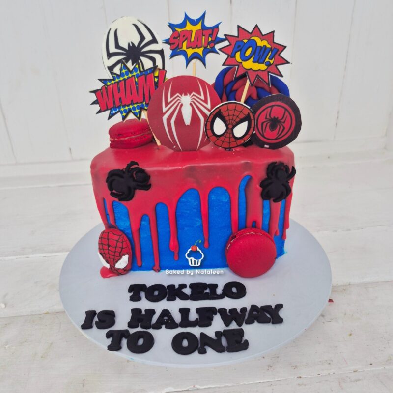 Half Spiderman Drip Birthday Cake