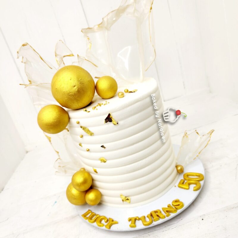 White and Gold Birthday Cake 2 - Image 2