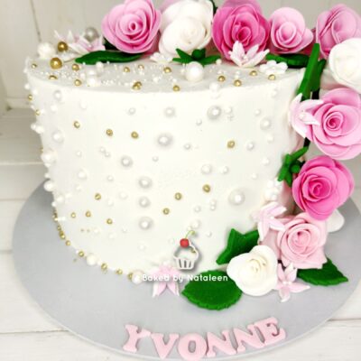 Pearls and Roses Birthday Cake