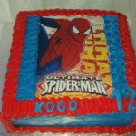 Square "Spiderman" theme birthday cake with printed topper