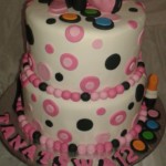 2-tier make-up theme birthday cake - white with pink and black polka dots