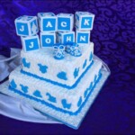 2-Tier Baby Shower With Alphabet Toppers in blue