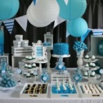 Classy candy table in white, blue and silver
